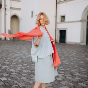 Linen Scarf Women, Linen Coral Shawl, Lightweight Accessories, Sustainable Clothing, Knitted Women Shawl, Linen Shawl Wrap image 9