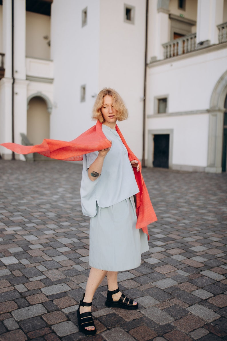 Linen Scarf Women, Linen Coral Shawl, Lightweight Accessories, Sustainable Clothing, Knitted Women Shawl, Linen Shawl Wrap image 9