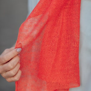 Linen Scarf Women, Linen Coral Shawl, Lightweight Accessories, Sustainable Clothing, Knitted Women Shawl, Linen Shawl Wrap image 3