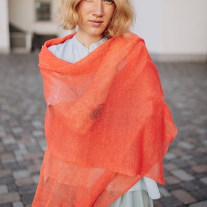 Linen Scarf Women, Linen Coral Shawl, Lightweight Accessories, Sustainable Clothing, Knitted Women Shawl, Linen Shawl Wrap image 4