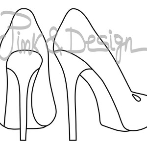 May include: A pair of black high-heeled shoes with a pointed toe. The shoes are drawn in a simple line art style.