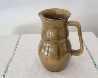 Australian Studio Art Pottery Jug Vase Charles Wilton - Brown Olive Green Boho Mid Century Modern Rustic Organic Japandi