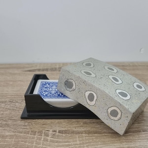 Postmodern Playing Card Box – Sparkled Resin Lid – 1980s Lacquer Style Memphis Decor