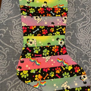 Cute Rainbow Paws and Bones Christmas Stocking