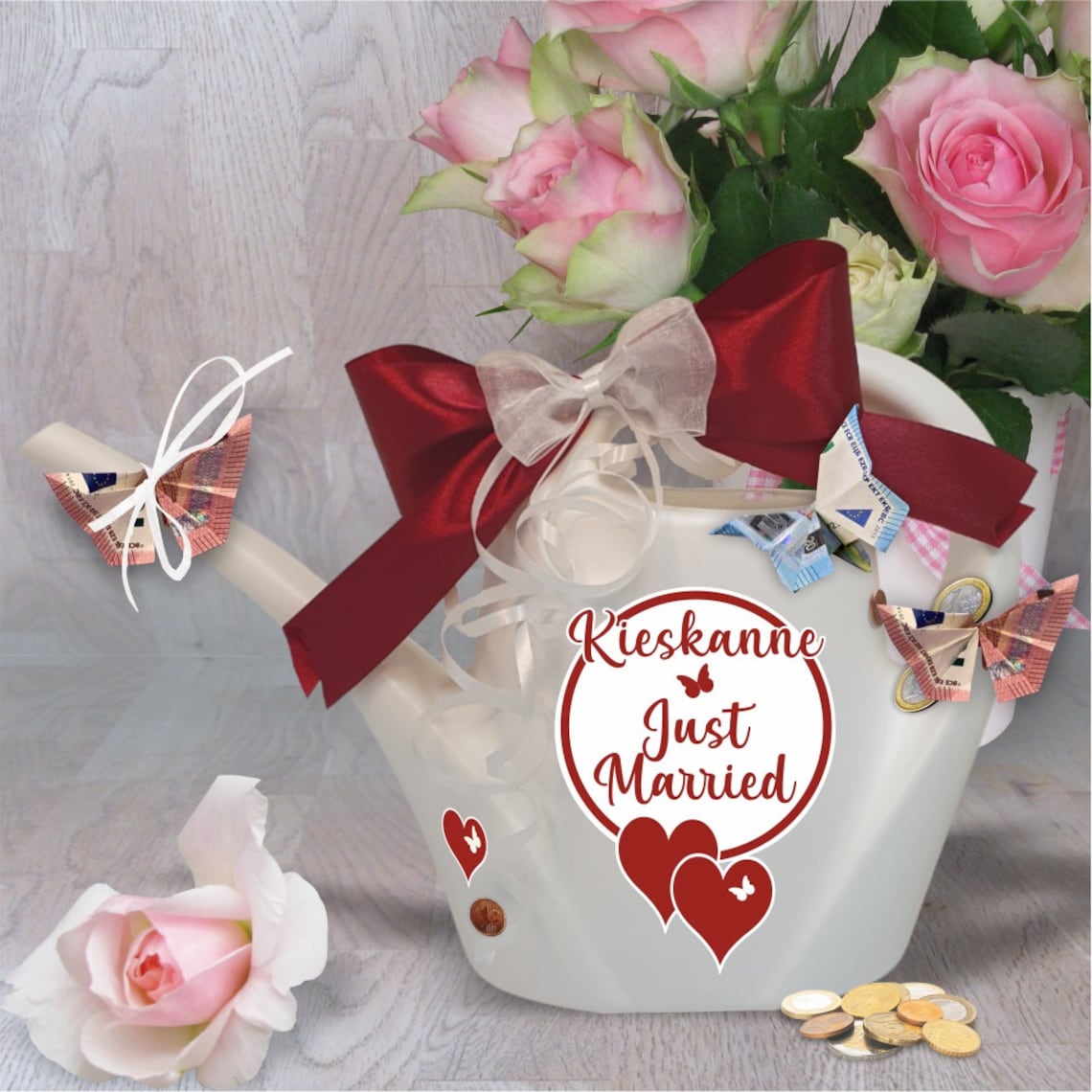 Geldgeschenk Kieskanne zur Hochzeit just married Etsy.de
