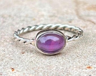 Natural Amethyst Braided Ring 925 Sterling Silver Bezel Set Blue Gemstone Ring Minimalist Amethyst Birthstone Ring Boho Silver Ring For Her