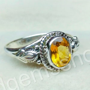 Citrine Ring Oval Statement Ring 925 Sterling Silver Ring Dainty Ring For Women Anniversary Gift For Her November Birthstone Ring Boho Ring