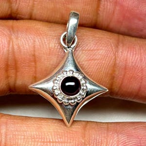 Garnet Star Pendant | 925 Sterling Silver Cabochon Necklace January Birthstone Jewelry Handmade Boho Charm Wedding Anniversary Gift for Her