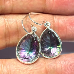 Mystic Topaz Teardrop Earrings: Sterling Silver Dangle, Handmade Boho Jewelry