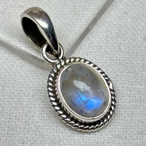 Rainbow Moonstone Pendant: Sterling Silver Boho Vintage Charm
