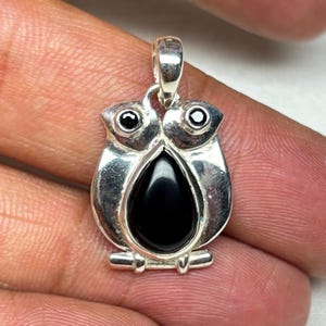Black Onyx Owl Pendant 925 Sterling Silver | Teardrop Gemstone Pendant | Handmade Animal Jewelry Gift | 2.8 cm Boho Protection Charm