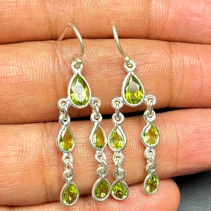 Peridot Chandelier Earrings | 925 Sterling Silver Dangle Earrings | Natural Green Gemstone Drop Earrings | August Birthstone Gift for Her