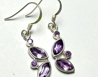 Amethyst Butterfly Earrings: Sterling Silver Floral Dangle Jewelry