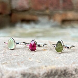 Pear Garnet Ring: Handmade Sterling Silver Bezel Set Gemstone