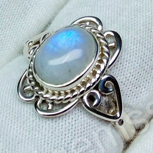 Dainty Moonstone Ring: 925 Sterling Silver, Handmade Minimalist Jewelry