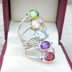 Multi-Stone 925 Silver Chakra Ring - Garnet, Peridot, Citrine, Blue Topaz, Amethyst Ring Perfect Gift for Her
