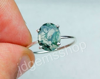 Moss Agate Ring 925 Sterling Silver Ring Natural Green Moss Agate Ring For Women Moss Agate Engagement Ring Moss Agate Promise Gift Ring