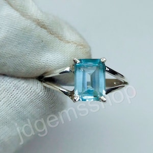 Blue Topaz Ring Baguette Engagement Ring 925 Silver Ring Statement Ring December Birthstone Ring Promise Ring Unique Ring Women Ring