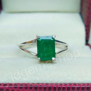 Lab Emerald Sterling Silver Ring: Handmade May Birthstone Promise Ring