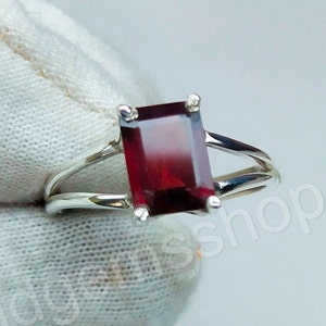Stunning Natural Red Garnet Baguette Ring in 925 Sterling Silver - Handmade Jewelry for Women January Birthstone Ring