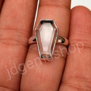 Sterling Silver Coffin Ring: Natural Rock Crystal Handmade Ring