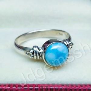 Handmade Pear Larimar Ring: 925 Sterling Silver Jewelry