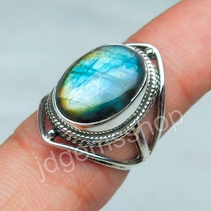 Oval Labradorite Ring: Sterling Silver Boho Gemstone Jewelry