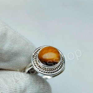Tiger&#39;s Eye 925 Silver Ring Round Gemstone Handmade Boho Ring For Wedding Anniversary Gift
