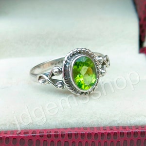 Peridot Ring: Dainty Oval Green Gemstone, 925 Sterling Silver