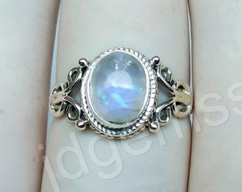 Genuine Rainbow Moonstone Ring 925 Sterling Silver Ring Handmade Moonstone Ring Moonstone Jewelry Moonstone Ring Rainbow Moonstone Jewelry