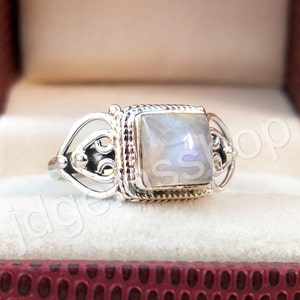 Rainbow Moonstone Ring: 925 Sterling Silver Minimalist Boho Ring