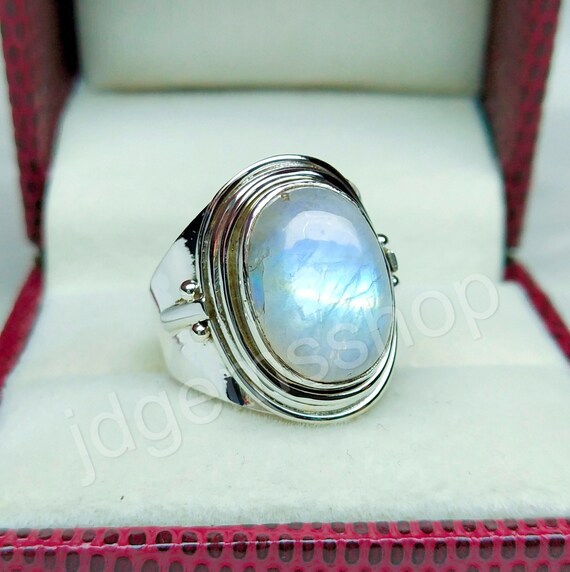 Oval Rainbow Moonstone Ring : June Birthstone - Danique Jewelry