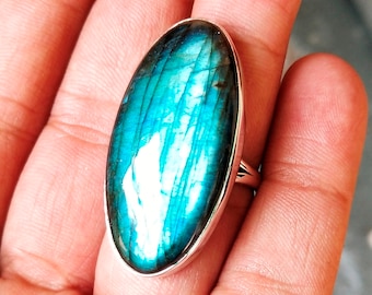 Labradorite Ring 925 Sterling Silver Ring Labradorite Oval Gemstone Ring For Women Blue Labradorite Ring Handmade Ring Anniversary Gift Ring