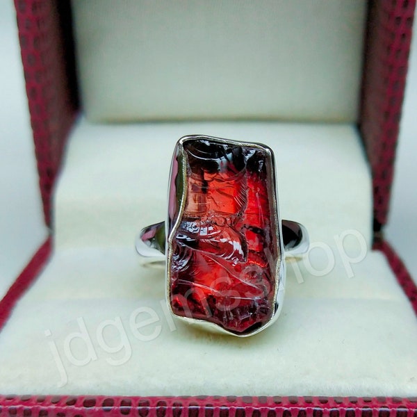 Garnet Ring, Raw Garnet Ring, Rough Garnet Ring, Rough Stone Ring, Raw Stone Ring, Natural Red Garnet Ring, Raw Stone Ring, JR92