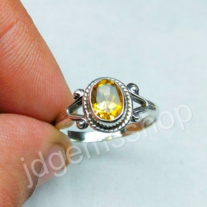 Citrine 925 Sterling Silver Ring: Oval Gemstone, Boho Vintage Style