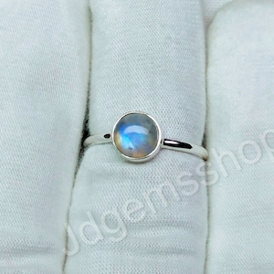 Rainbow Moonstone Midi Ring 925 Silver Handmade Gemstone Jewelry