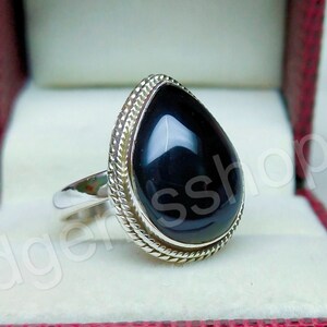 Black onyx vintage rings for women minimalist ring statement ring black stone engagement ring for her designer boho ring teardrop ring