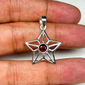 Garnet Star Pendant 925 Sterling Silver Geometric Pendant Natural Red Garnet Pendant January Birthstone Wedding Anniversary Gift For Her
