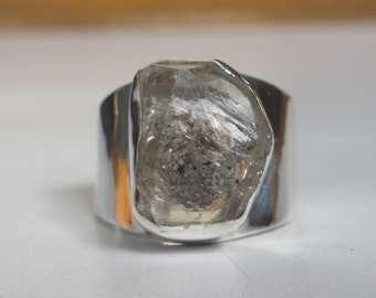 Natural Herkimer Diamond Ring 925 Silver Raw Herkimer Diamond April Birthstone Adjustable Ring