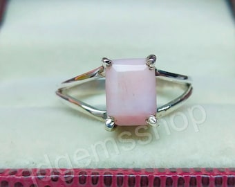 Handmade Octagon Pink Opal Ring: 925 Sterling Silver, October Birthstone