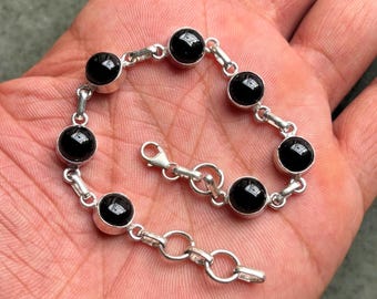 Pulsera de ónix negro: joyería hecha a mano con piedras preciosas en plata de ley 925