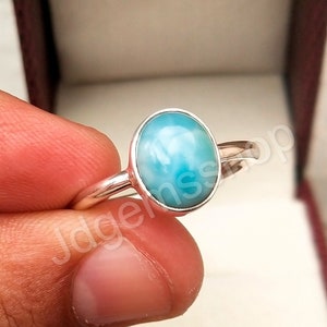 Handmade Larimar Ring: 925 Sterling Silver Cabochon Gemstone