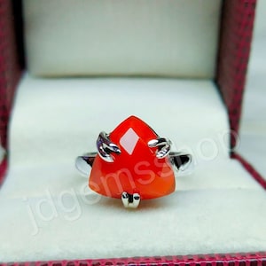 Trillion Red Onyx Ring: 925 Sterling Silver Statement Ring