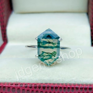 Moss Agate Ring 925 Sterling Silver Ring Green Moss Agate Hexagon Ring Moss Agate Kite Ring Green Moss Agate Ring Staking Ring Promise Ring