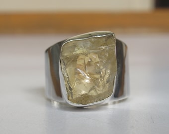 Raw Citrine Ring 925 Silver Uncut Rough Stone Ring Natural Citrine Raw Stone Adjustable Handmade Ring