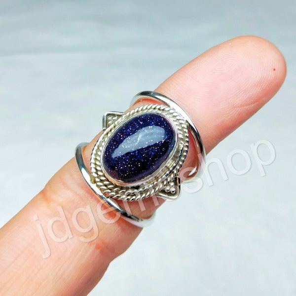 Bague ovale en grès bleu Bague en argent sterling 925 Bague bohème faite main Bague tendance Bague de promesse pour elle Bagues pour femme