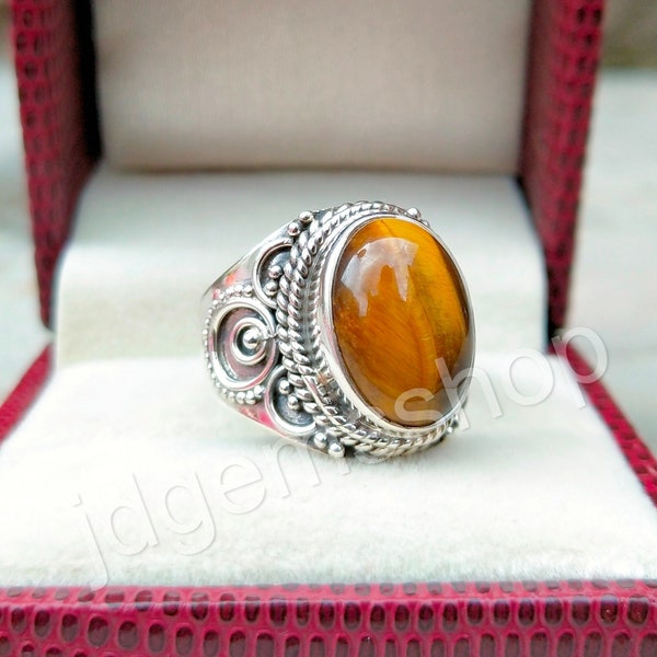 Bague oeil de tigre, bague en argent sterling 925, cadeau pour maman, cadeau d'anniversaire, bague en argent lourd, bijoux oeil de tigre, bague oeil de tigre bague délicate