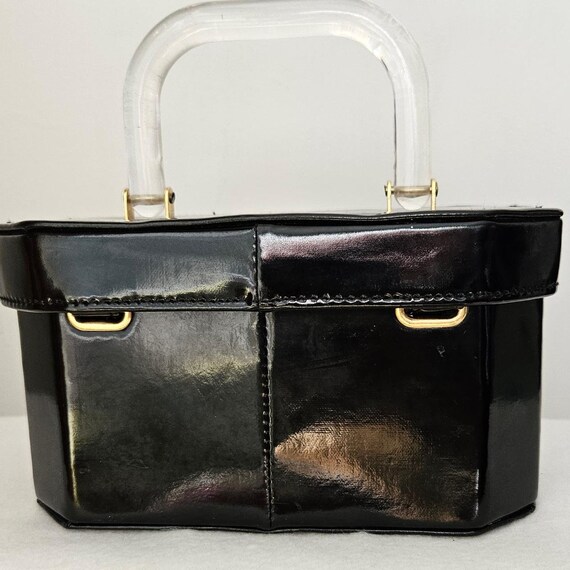 Vintage 1950s Patent Leather Box Purse with Lucit… - image 2