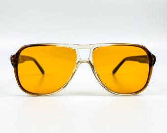 80s Vintage Sunglasses: Italian Acetate Frame, Orange Lens NOS
