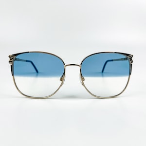 Vintage Sunglasses – 80s NOS Retro Glasses – Gold-Black Metal Frame & Blue Gradient Lenses – Woman Eyewear – Made in Italy